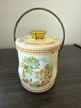 Vintage Murray Allen Imports pastoral Tin‎ with lid and handle